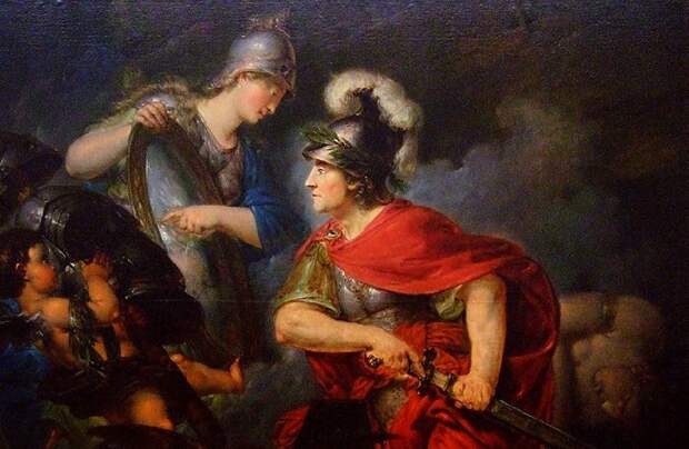 Афина вручает Персею зеркальный щит. Автор: Бернхард Роде. искусство, мифы, современность