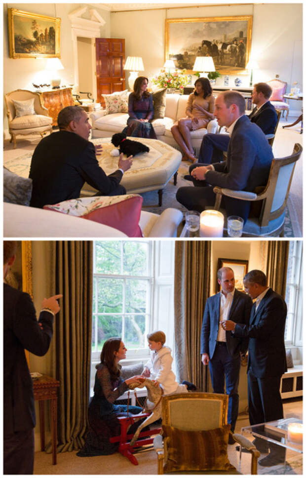 Встреча в апартаментах принца Уильяма и герцогини Кейт Миддлтон с экс-президентом Америки (Кенсингтонский дворец, 2016 г.)