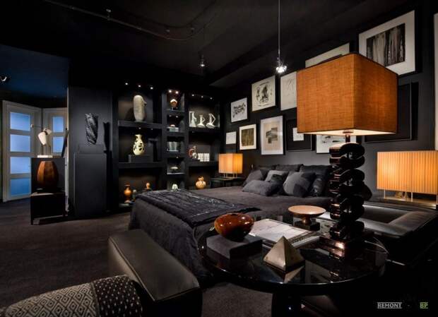 Черная спальня в эклектичном стиле