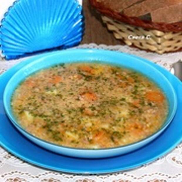 Суп с мясным фаршем и обжаренным пшеном