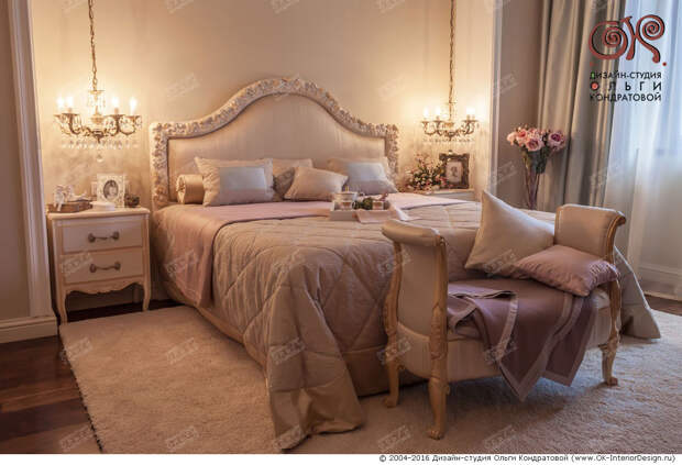 Дизайн розовой спальни в классическом стиле