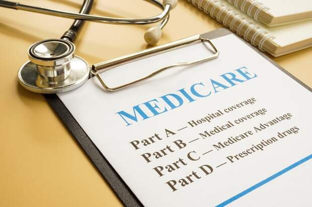 Clipboard holding a piece of paper with "Medicare" on it.