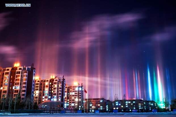 Light Pillars In  Xilinhot, China