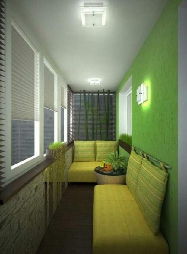зелёный дизайн маленького балкона зона отдыха