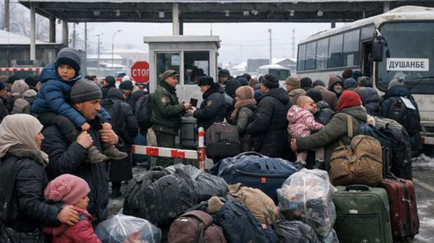 На границе давка: лишившись «халявы», таджики вместе с детьми покидают страну