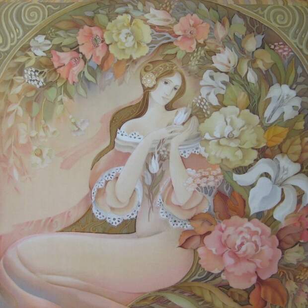 «Флора». Роспись по шелку (батик). Автор: Любовь Тощева.