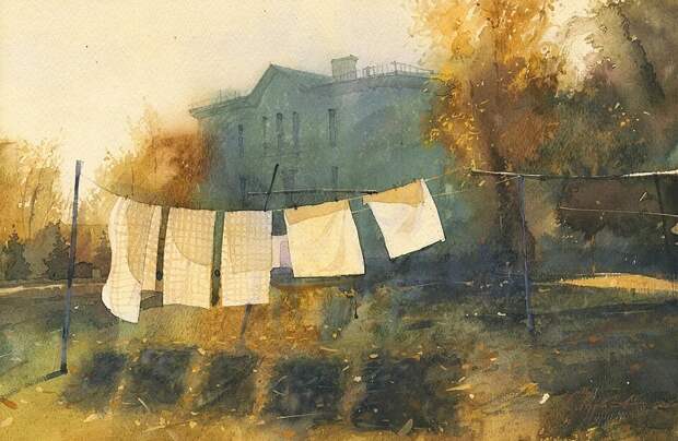 Акварели Сергея Курбатова. . В его работах столько солнца и воздуха, что даже зимние пейзажи согревают душу