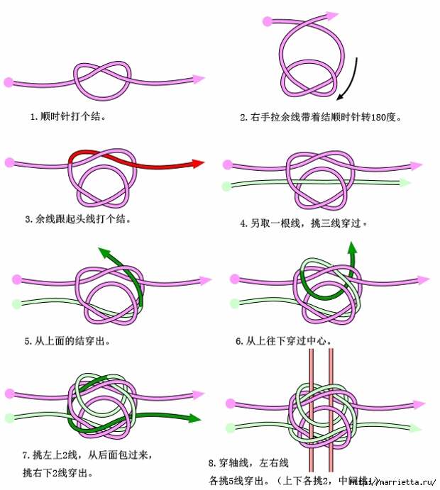 Цветочки из веревки китайскими узлами (22) (612x683, 192Kb)