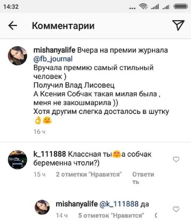 Комментарии под постом Марины Мишани