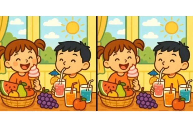 Найдите отличия за 33 секунды: тест на внимательность с фруктами и соком