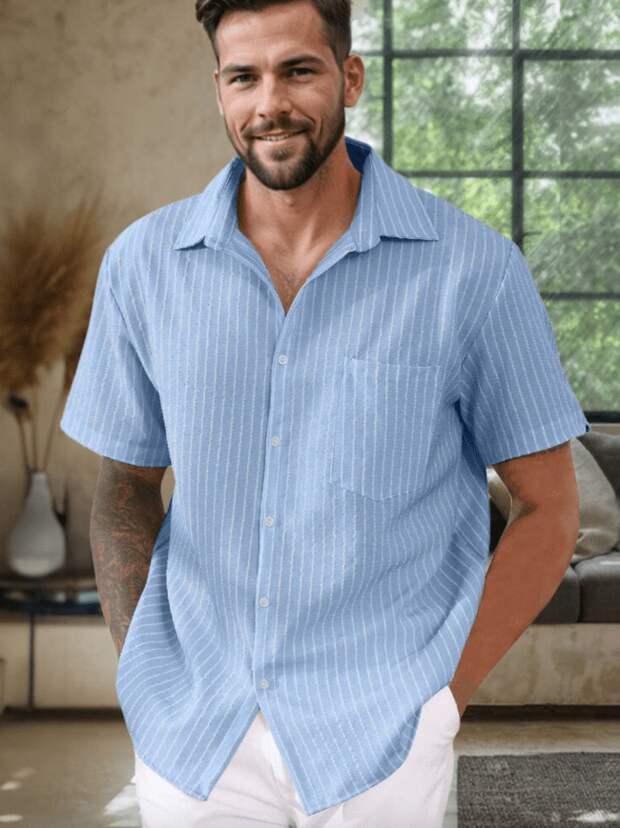 Leisure Classic Fit Stripe Shirt; shop spring outfits at Coofandy