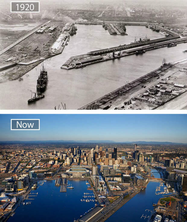 Мельбурн в 1920-ом и сейчас.