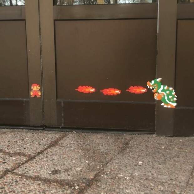 Забавный пиксельный арт на улицах городов