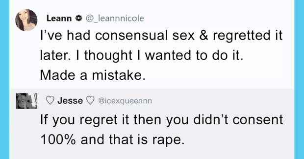 Girl Thinks If You Regret Having Sex It Means You’ve Been Raped, Gets A Perfect Lesson On Consent