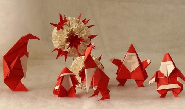 Новогоднее оригами елка, игрушки, новый год, оригами, украшения