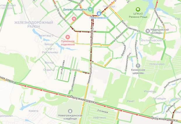 Утром 25 апреля Рязань встала в 10-балльных пробках