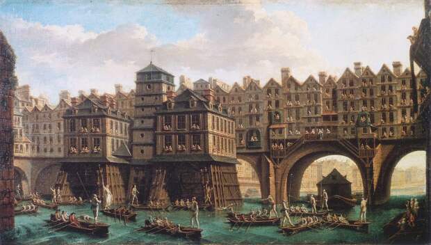 Joutes_pont_au_change_Raguenet_1752 Nicolas-Jean-Baptiste Raguenet La Joute des mariniers entre le Pont-Notre-Dame et le Pont-au-Change.jpg