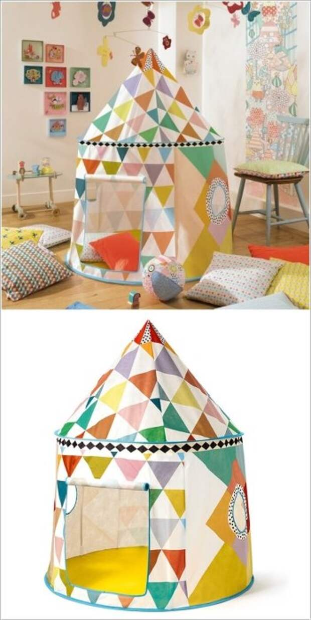 Детская игровая палатка, которая идеально вписывается в общий интерьер помещения. 