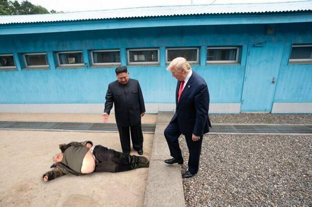 Недавняя встреча Трампа с Ким Чен Ыном обросла толстым слоем фотожаб визит трампа в корею, ким чен ын, мемы, политика, трамп, фотожабы