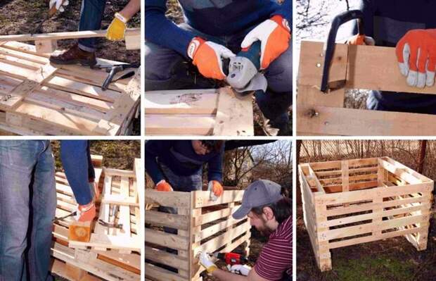 Процесс создания компостного ящика из деревянных паллет
