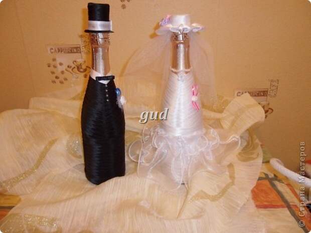 Декор предметов Мастер-класс Свадьба Аппликация Свадебные бутылочки и МК Ленты фото 29