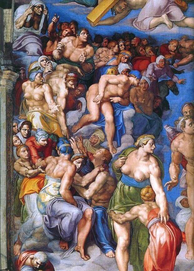 Фрагмент фрески Микеланджело в Сикстинской Капелле в Ватикане в Риме