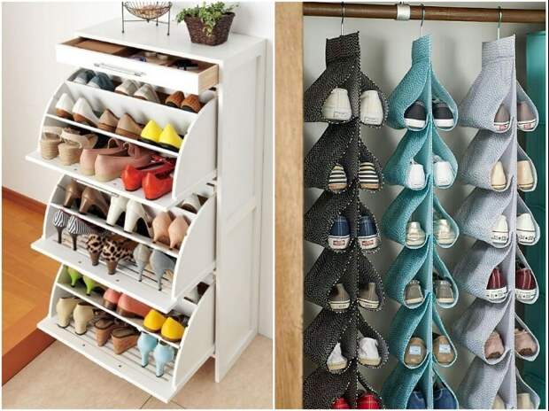 Современные органайзеры и специальные шкафы для обуви помогут навести порядок. | Фото: pinterest.co.kr/ zen.yandex.ru.
