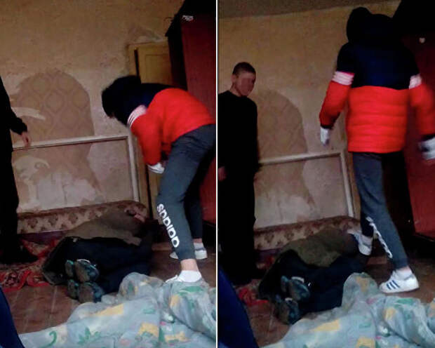 Подростки избивают бездомного в Воронеже 