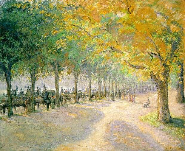 Pissarro Hyde Park, London, 1890, soaked color on paper laid. Писсарро, Камиль