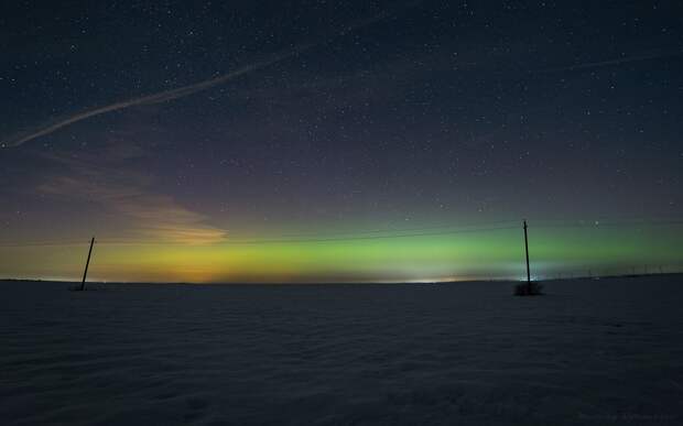 Рязанский фотограф снял зеленое северное сияние
