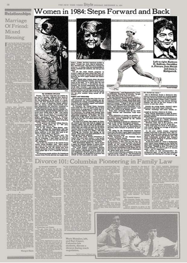 Статья в NYT 1984 г. с обзором побед и поражений (их больше) американок в борьбе за равенство 