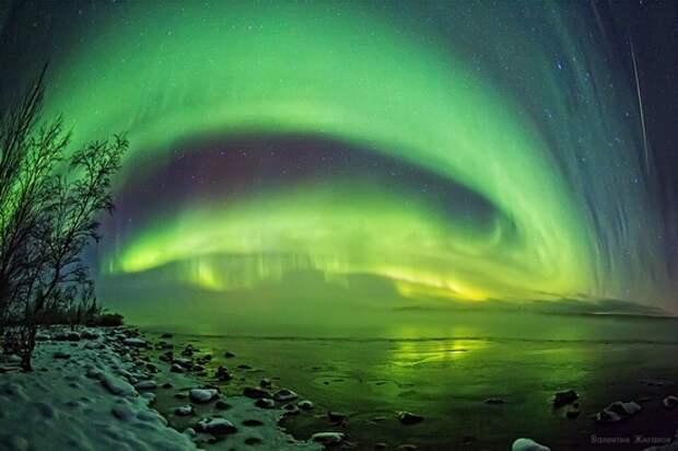 Northern lights in the sky over Murmansk region