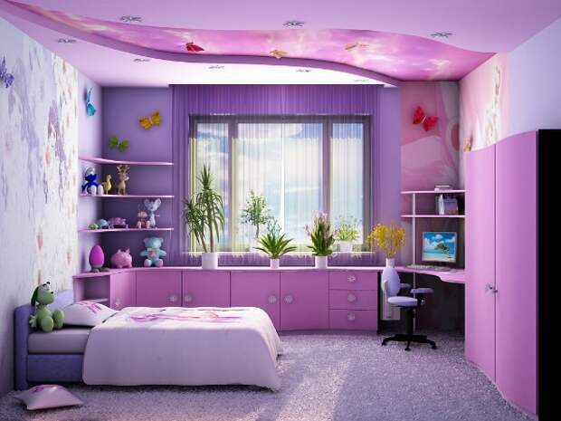 лиловый интерьер детской спальни для девочки
