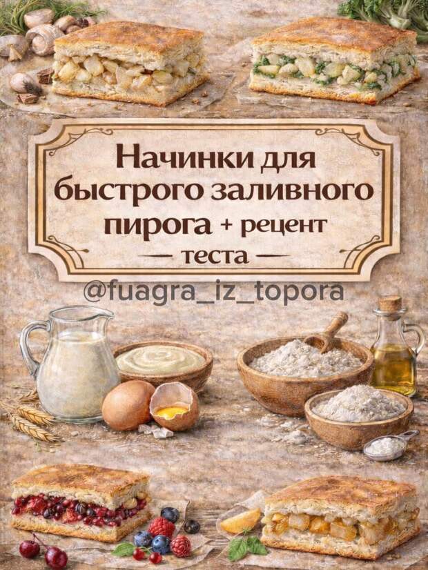 Кулинария>12 вкyсных начинок для заливного пирога!