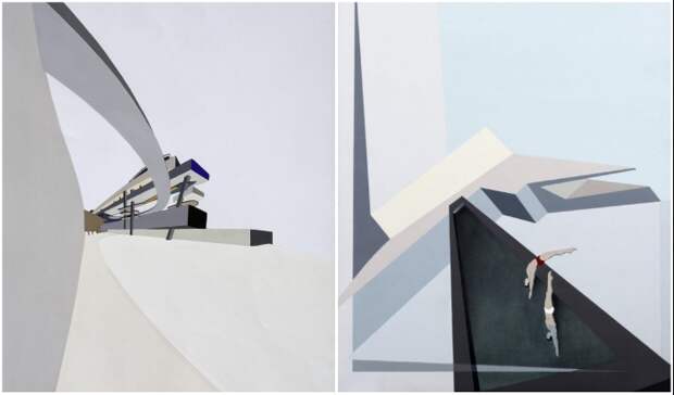 Нереальные формы и наполнение горизонтального небоскреба от Захи Хадид (концепт The Peak Leisure Club, 1982-1983 гг.). 