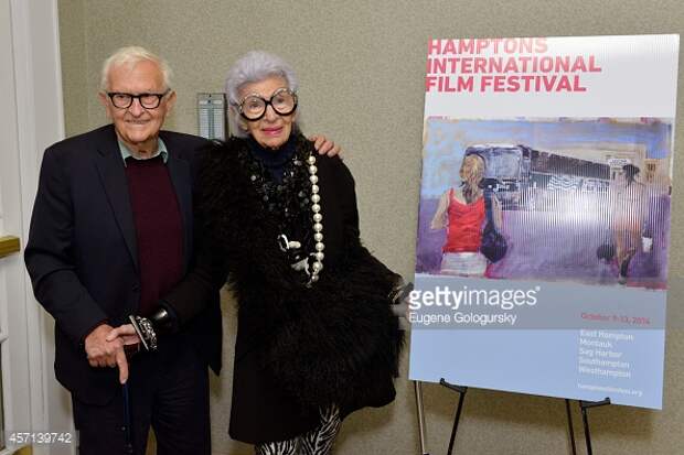 EAST HAMPTON, NY - OCTOBER 12:  Filmmaker Albert Maysles (L) and Iris Apfel attend the Iris premiere during the 2014 Hamptons International Film Festival on October 12, 2014 in East Hampton, New York.  (Photo by Eugene Gologursky/Getty Images for The Hamptons International Film Festival)