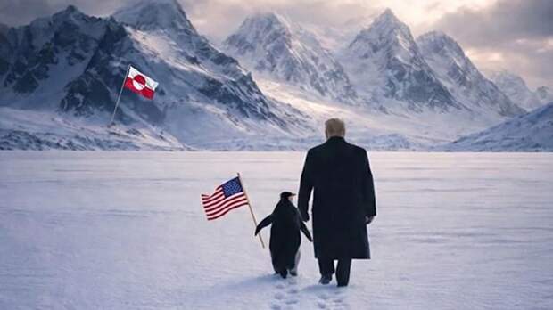 Белый дом опубликовал сгенерированную ИИ картинку с Трампом и пингвином в Гренландии