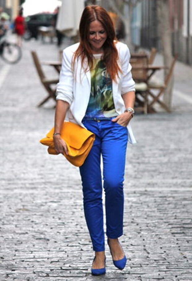 Голубые брюки женские с чем носить фото