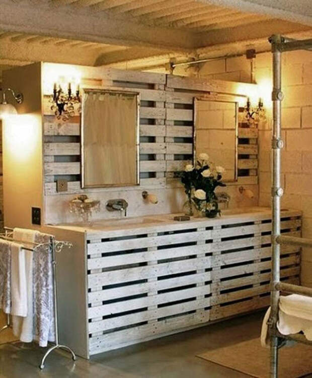 26 красивых поделок из паллет в деревенском стиле для ванной комнаты