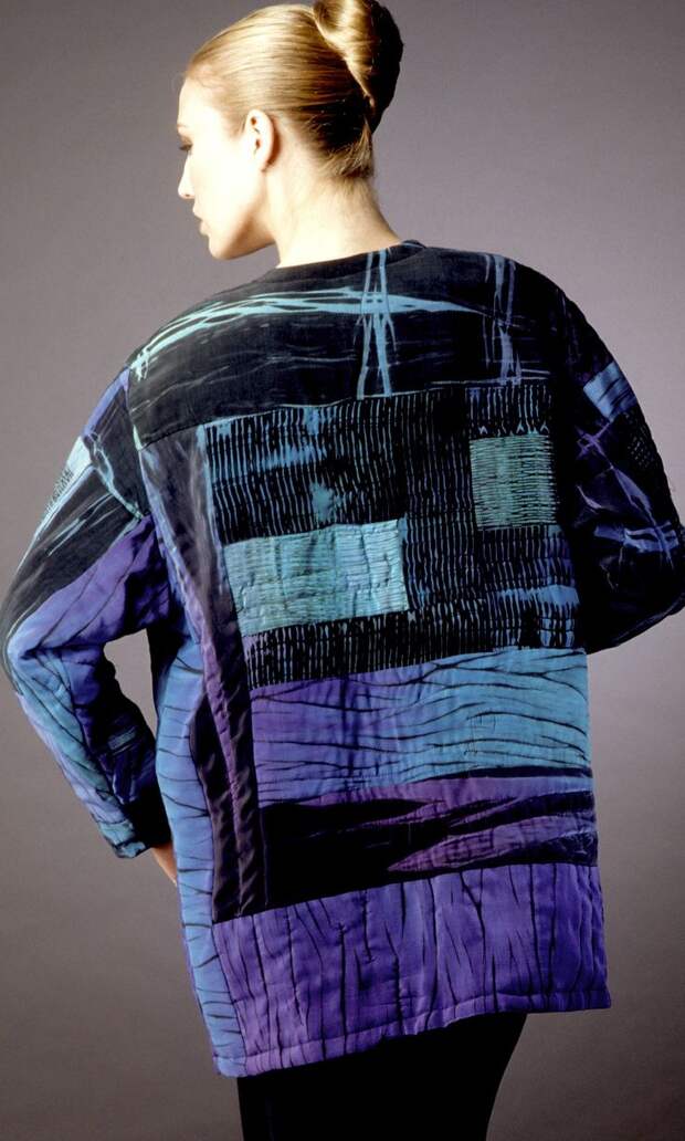 Pieced and Quilted Blues Shibori overlap jacket: 