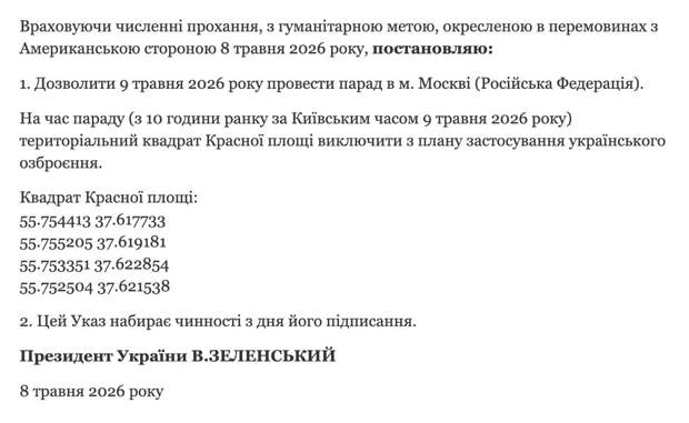 Зеленский издевается над Россией – издал указ – «разрешение на проведение парада в Москве»