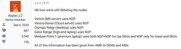 Новейшие чипы AMD Zen 6 будет производиться по передовым техпроцессам N2P и N3P