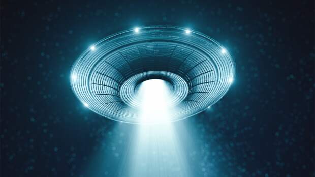 UFO Unidentified Flying Object shines light on ground