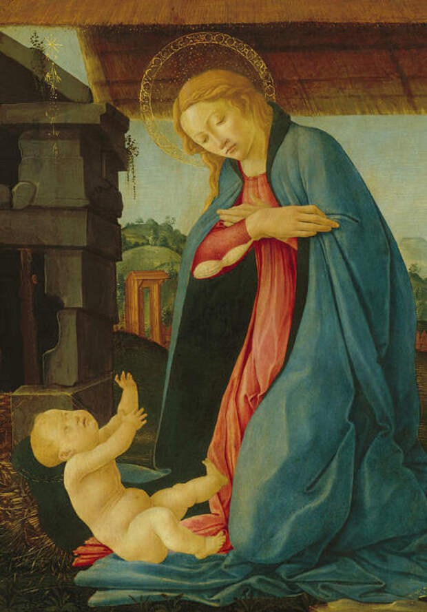 Дева, поклоняющаяся младенцу, Сандро Боттичелли, 1480 год. \ Фото: pixels.com.