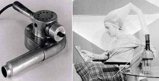 Одна из первых моделей фена с деревянной ручкой и приспособление для быстрой сушки волос
