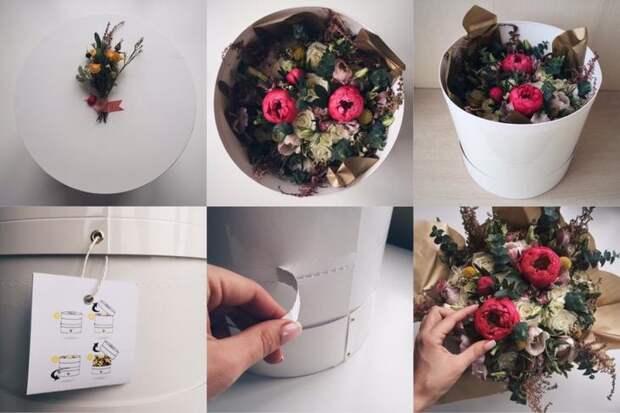 Как сделать модный букет в коробке из живых цветов