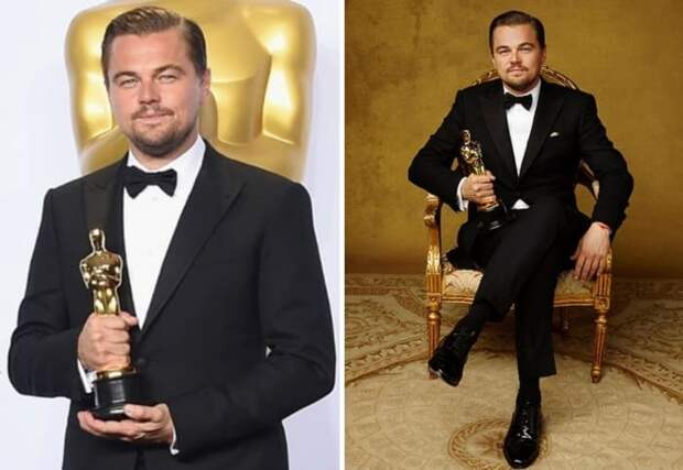 Леонардо Ди Каприо на церемонии *Оскар-2016* | Фото: cosmo.ru и elle.ru