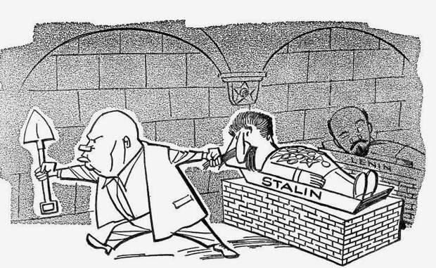 карикатура в США на вынос саркофага Сталина из мазволея, 1961 г..jpg