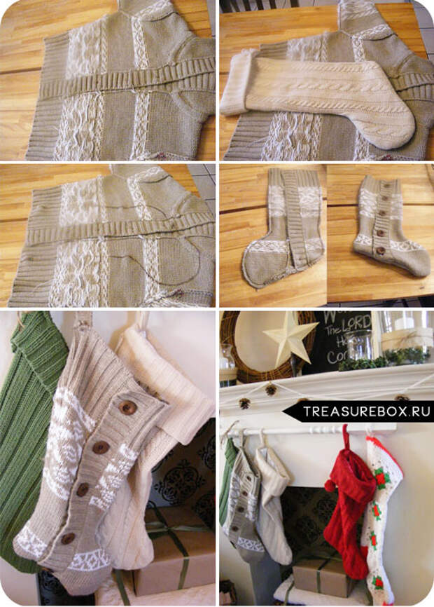как сделать новогодние носки для подарков из старого свитера