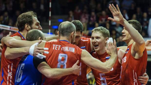 Сборная России празднует победу над Германией. Фото AFP